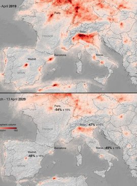 Уровни загрязнения воздуха, наблюдаемые с помощью спутника